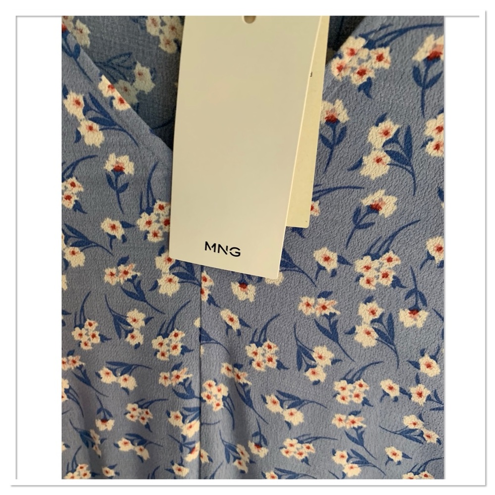 NWT Mango Flowy Printed Midi Dress Blue Medium - Picture 7 of 9